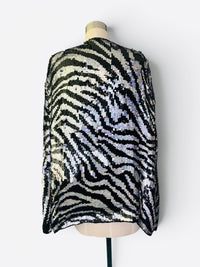 Vintage Silver and Black Zebra Silk and Aurora Borealis Sequin Statement Jacket
