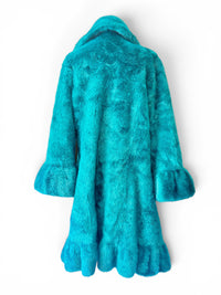 Terry Lewis Faux Fur Turquoise Teal Ruffle Statement Coat – Size XS