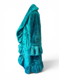 Terry Lewis Faux Fur Turquoise Teal Ruffle Statement Coat – Size XS