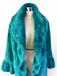 Terry Lewis Faux Fur Turquoise Teal Ruffle Statement Coat – Size XS