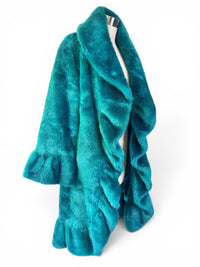 Terry Lewis Faux Fur Turquoise Teal Ruffle Statement Coat – Size XS