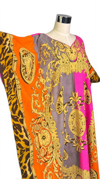 Vintage J. Peterman Bold Cotton Baroque Leopard Statement Kaftan