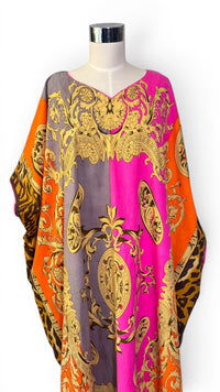 Vintage J. Peterman Bold Cotton Baroque Leopard Statement Kaftan