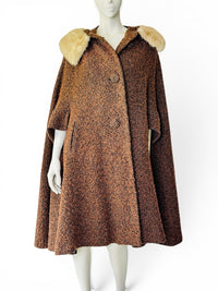 MCM Macauley Ltd. Wool Bouclé Cape with Mink Fur Collar | Dramatic Swing Silhouette