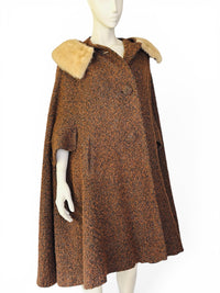 MCM Macauley Ltd. Wool Bouclé Cape with Mink Fur Collar | Dramatic Swing Silhouette