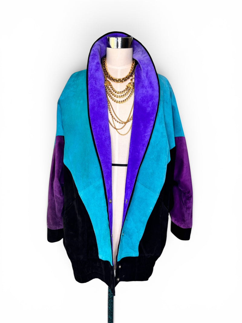 Vintage Mary Hoffman Color Block Suede Coat