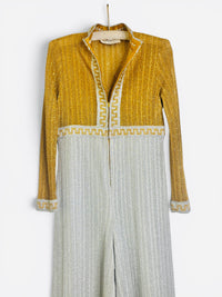 Late 1970s Mr. Mort by Stan Herman metallic Grecian-inspired palazzo jumpsuit