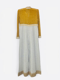Late 1970s Mr. Mort by Stan Herman metallic Grecian-inspired palazzo jumpsuit