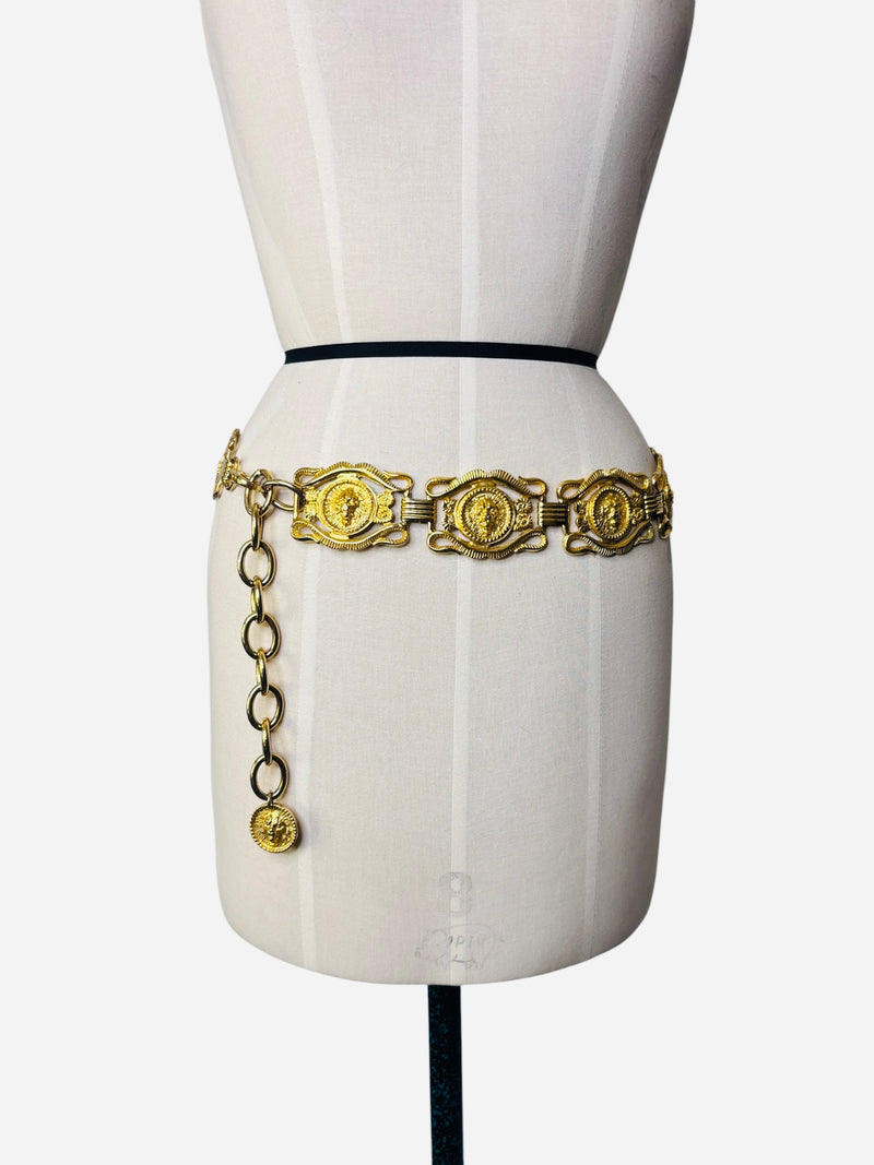 Hear Me Roar I Vintage Runway Gold-Tone Lion Medallion Chain Belt