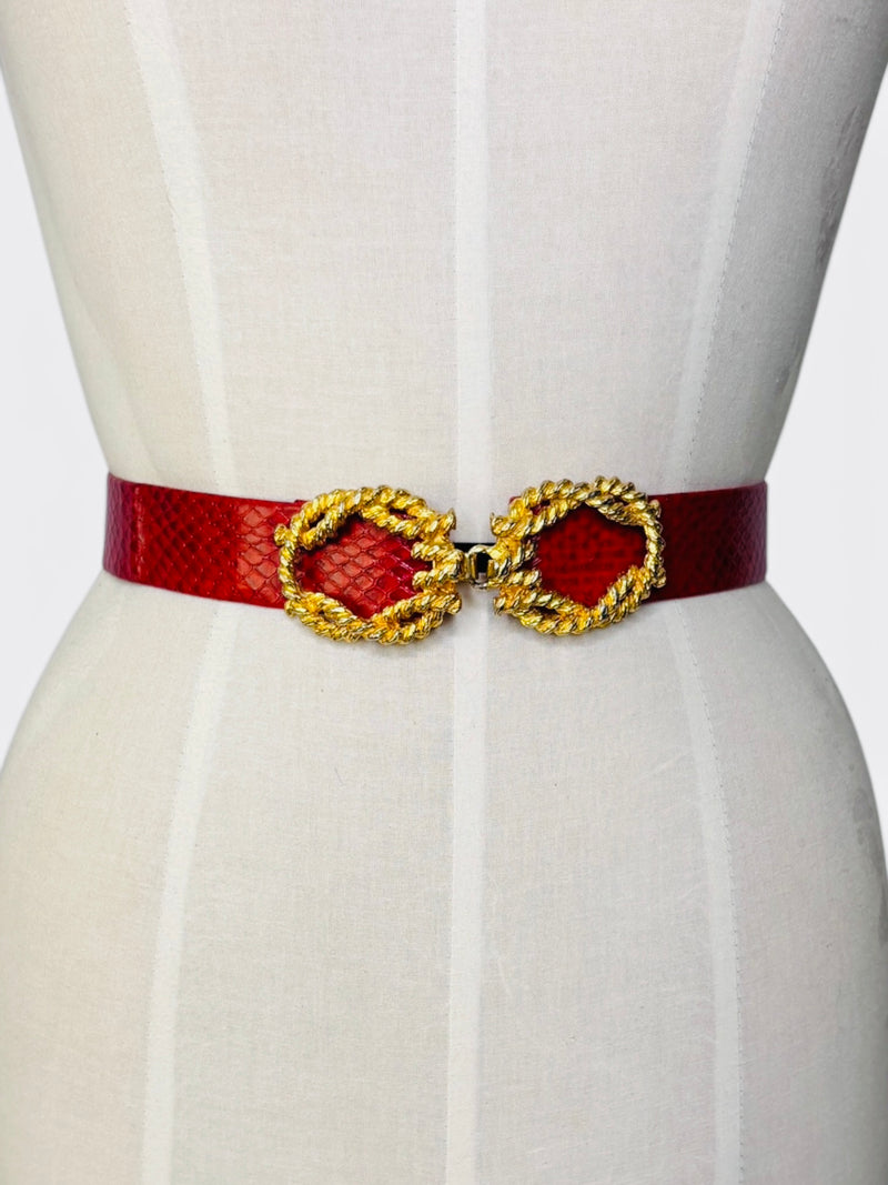 Vintage Mimi di N Red Python Belt with Sculptural Gold-Tone Rope Buckle