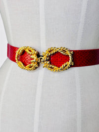 Vintage Mimi di N Red Python Belt with Sculptural Gold-Tone Rope Buckle