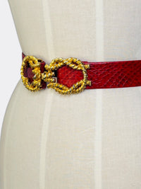 Vintage Mimi di N Red Python Belt with Sculptural Gold-Tone Rope Buckle