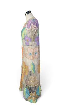 Pastel Floral Reverie I 1980s Lim’s Shanghai Hand-Crocheted Cotton Dress