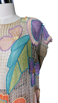 Pastel Floral Reverie I 1980s Lim’s Shanghai Hand-Crocheted Cotton Dress
