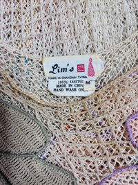 Pastel Floral Reverie I 1980s Lim’s Shanghai Hand-Crocheted Cotton Dress