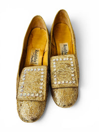 All That Glitters | Vintage 1960s Metallic Brocade Rhinestone Kitten Heels