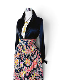 Gilded Paisley I 1970s Quilted Hostess Maxi Skirt