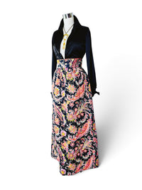Gilded Paisley I 1970s Quilted Hostess Maxi Skirt