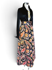 Gilded Paisley I 1970s Quilted Hostess Maxi Skirt
