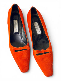 L.K. Bennett London Neon Orange Calf Hair Kitten Heels | Made in Italy | Size 39.5