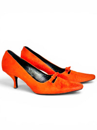 L.K. Bennett London Neon Orange Calf Hair Kitten Heels | Made in Italy | Size 39.5