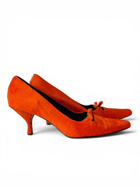 L.K. Bennett London Neon Orange Calf Hair Kitten Heels | Made in Italy | Size 39.5