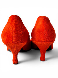 L.K. Bennett London Neon Orange Calf Hair Kitten Heels | Made in Italy | Size 39.5