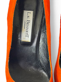 L.K. Bennett London Neon Orange Calf Hair Kitten Heels | Made in Italy | Size 39.5