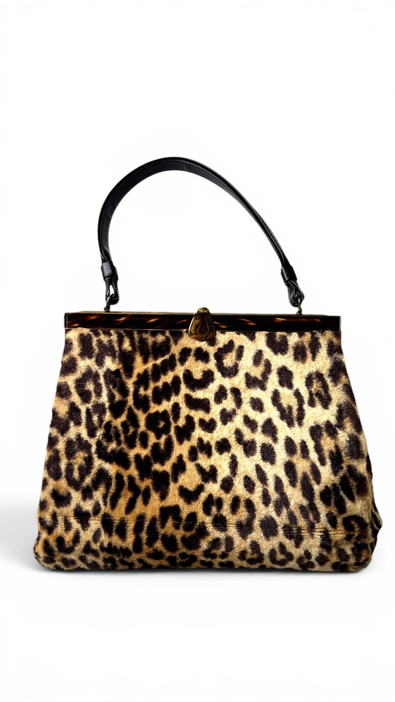 1960s Leopard Calf Hair Handbag with Tortoiseshell Frame