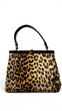 1960s Leopard Calf Hair Handbag with Tortoiseshell Frame