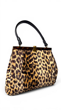 1960s Leopard Calf Hair Handbag with Tortoiseshell Frame