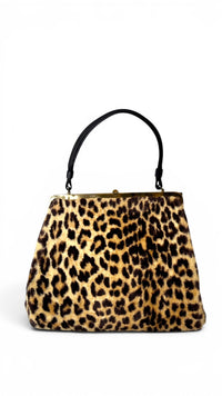1960s Leopard Calf Hair Handbag with Tortoiseshell Frame