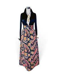 Gilded Paisley I 1970s Quilted Hostess Maxi Skirt