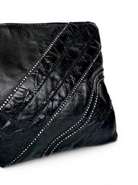 Vintage 1980s Bags by Jane Black Embossed Leather Rhinestone Clutch with Tassel