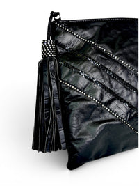 Vintage 1980s Bags by Jane Black Embossed Leather Rhinestone Clutch with Tassel