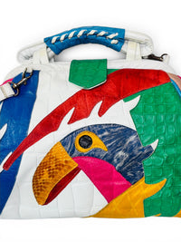 Pretty Bird! Vintage 80s Leather Tropical Parrot Statement Bag Made in the USA