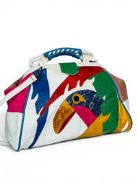 Pretty Bird! Vintage 80s Leather Tropical Parrot Statement Bag Made in the USA
