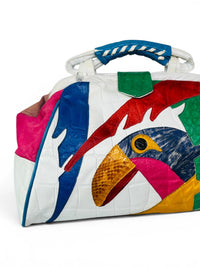 Pretty Bird! Vintage 80s Leather Tropical Parrot Statement Bag Made in the USA