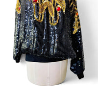 Vintage 1980s Creative Creations Beaded Rhinestone Sequin Disco Top