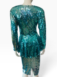 Vintage 1980s Emerald Sequin Peplum Dress