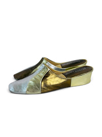 Disco at Home | Vintage Jacques Levine Metallic Leather Wedge Slippers