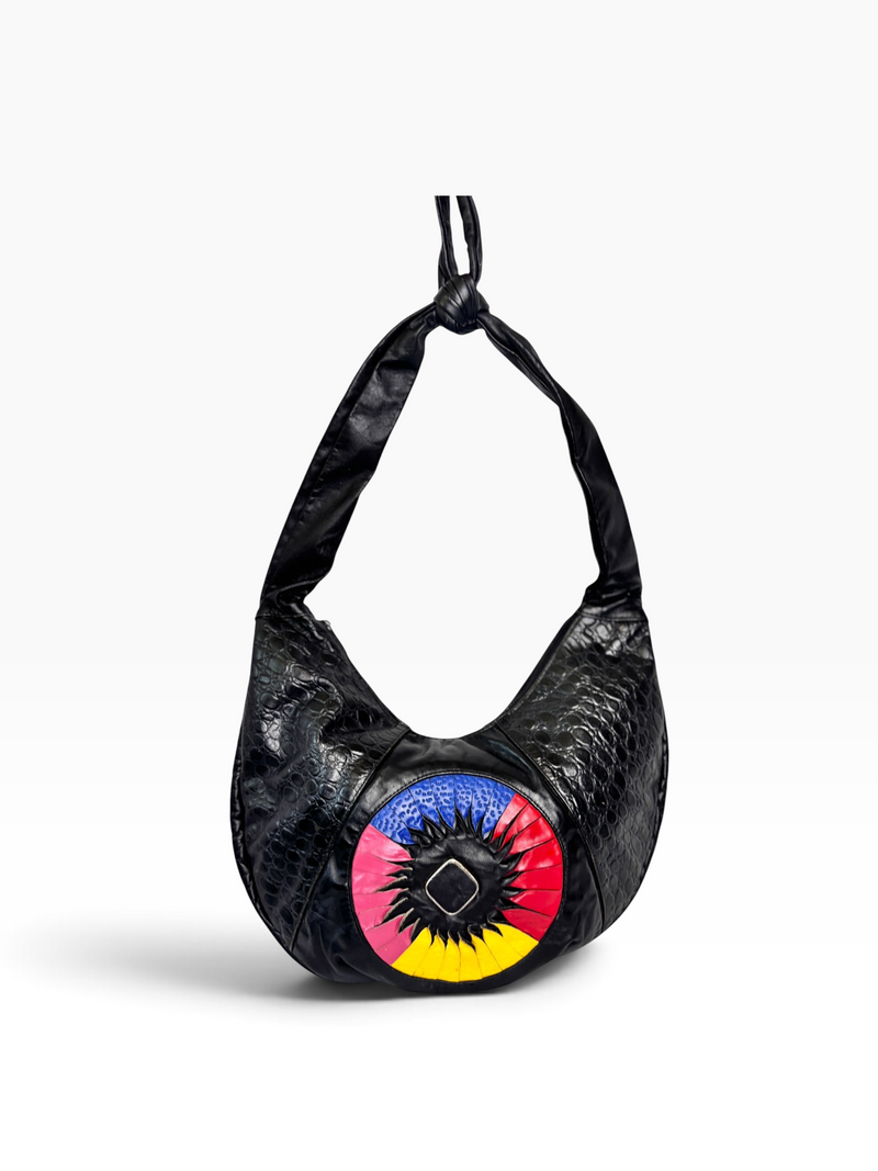 Vintage 1980s Sculptural Leather Handbag | Abstract Colorblock Modernist Design