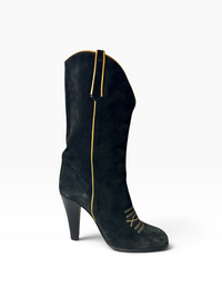 Smyth Bros Vintage 70's Black Italian Suede Heel Boots with Pipping
