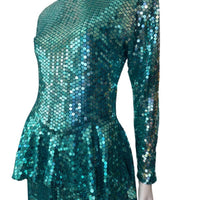 Vintage 1980s Emerald Sequin Peplum Dress