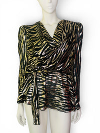 Vintage 1980s Patra Tiger Stripe Gold & Black Lamé Blouse