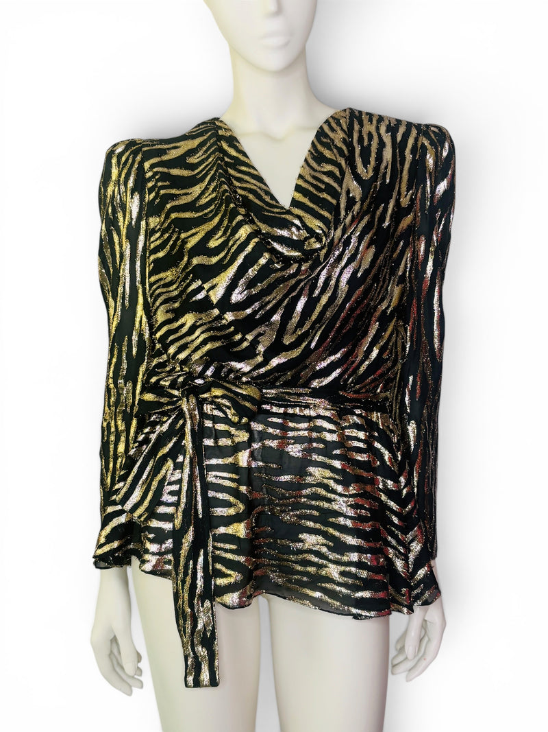 Vintage 1980s Patra Tiger Stripe Gold & Black Lamé Blouse