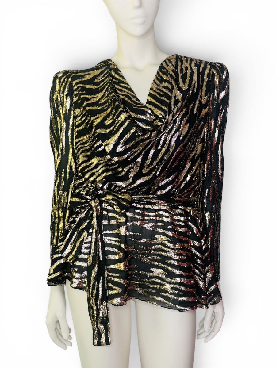 Vintage 1980s Patra Tiger Stripe Gold & Black Lamé Blouse