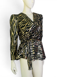 Vintage 1980s Patra Tiger Stripe Gold & Black Lamé Blouse
