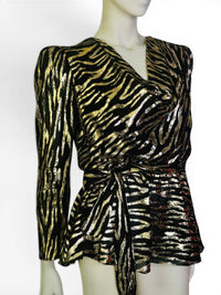 Vintage 1980s Patra Tiger Stripe Gold & Black Lamé Blouse