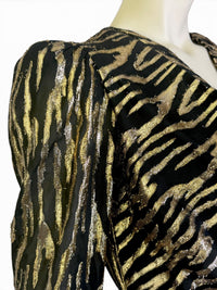 Vintage 1980s Patra Tiger Stripe Gold & Black Lamé Blouse